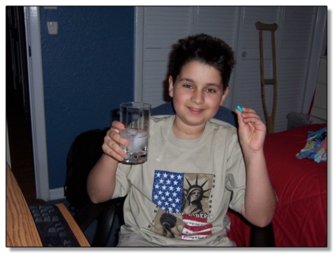 Billy about to take his last pill